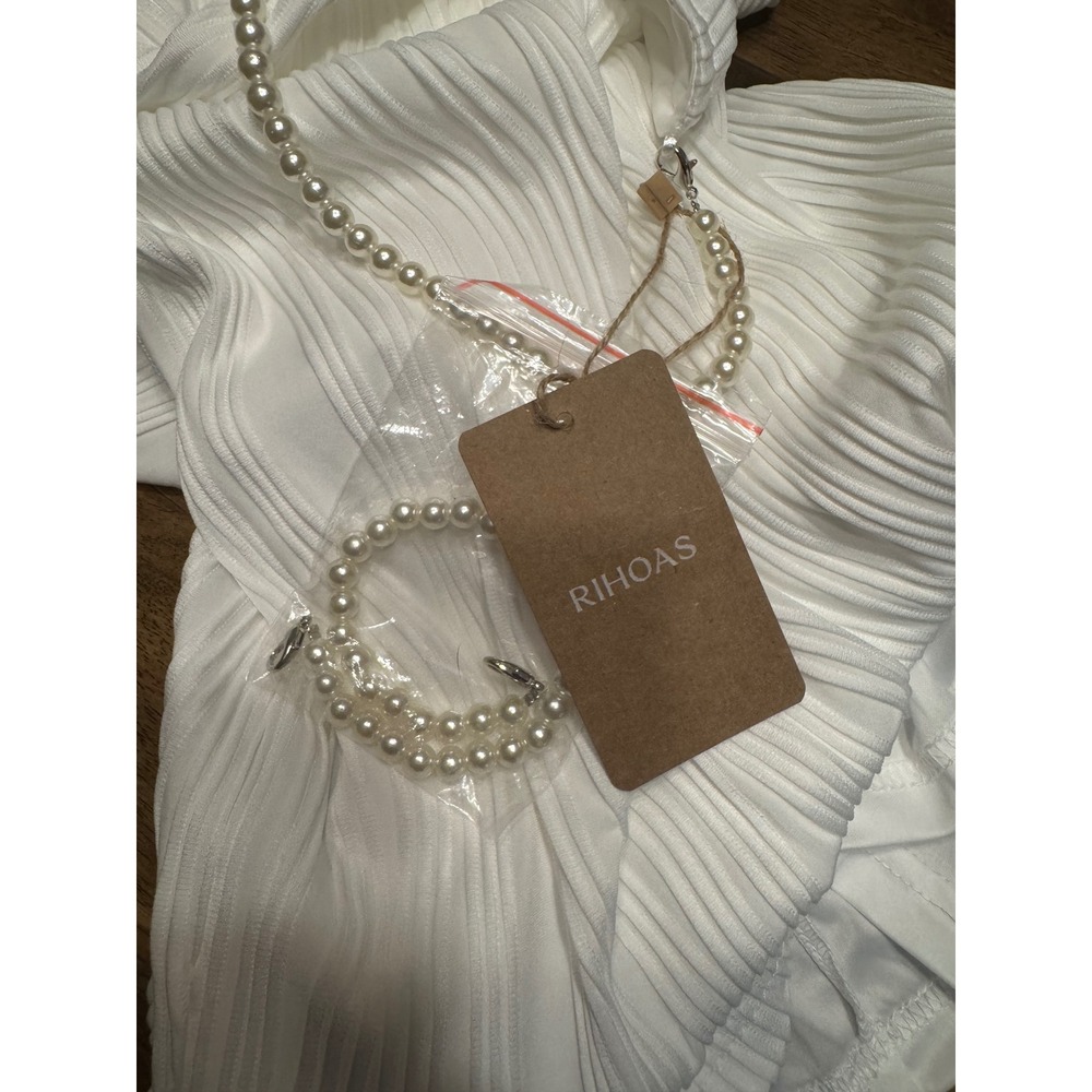 RIHOAS White Midi Dress Pearl Strap Sleeveless Bodycon Party Size S - Picture 4 of 10